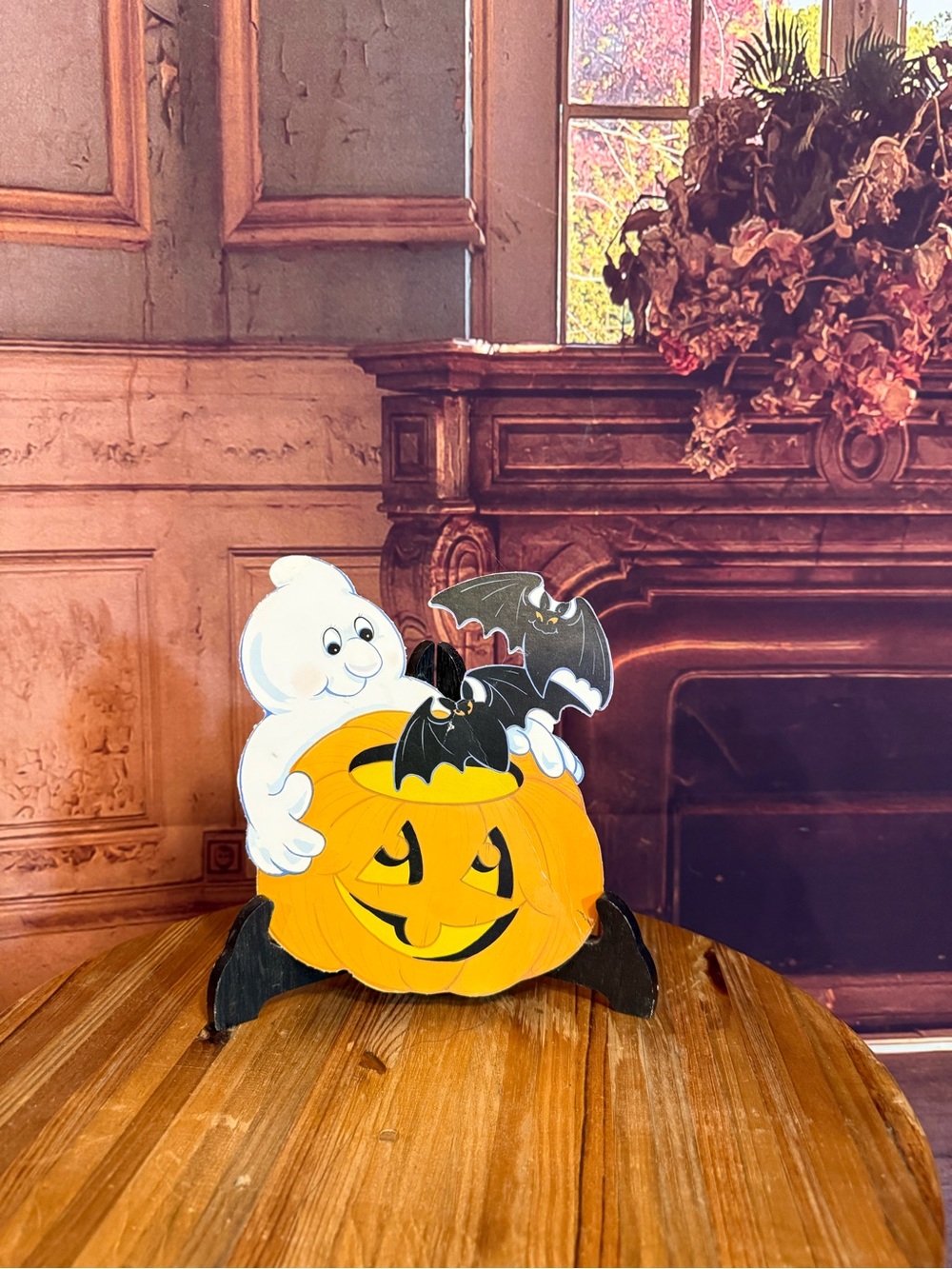 Vintage Halloween Felted Paper Ghost Bats Pumpkin Classic 2 sided Die Cut - Picture 3 of 11